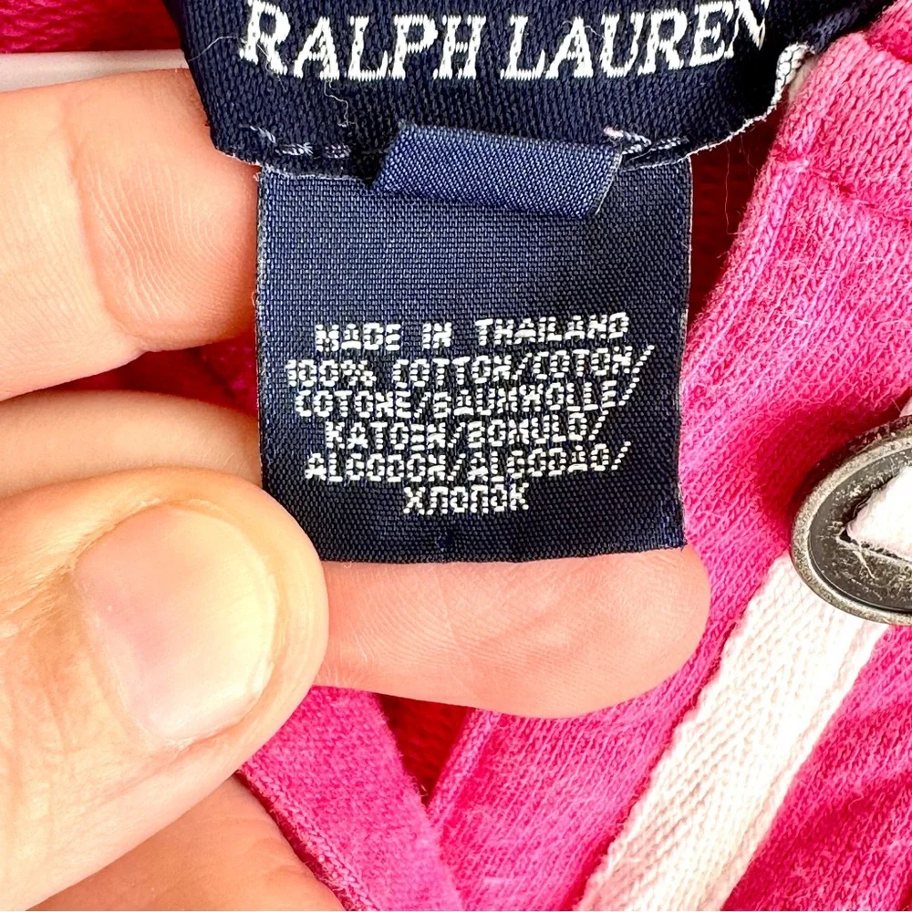 Ralph Lauren Girls Pink Button Front Hoodie Size 5 Cotton Preppy‎ Sweatshirt